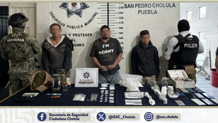 Policía de San Pedro Cholula y Marina detienen a banda de Narcomenudistas en Cocoyotla