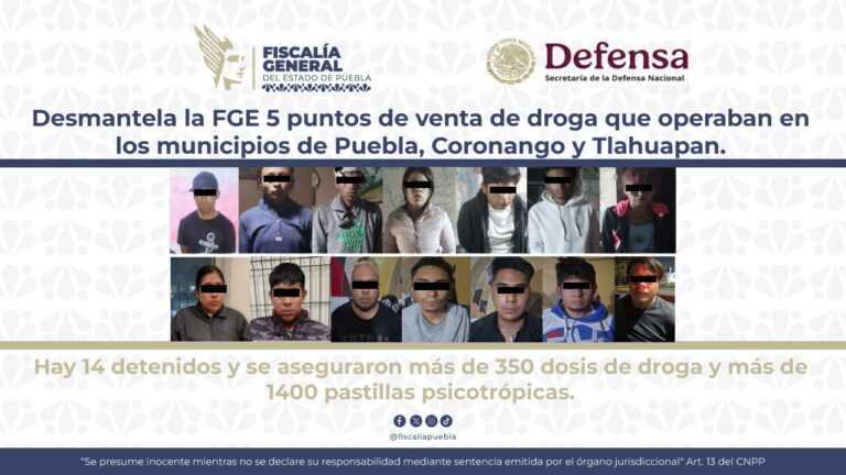 Desmantela la FGE 5 puntos de venta de droga que operaban en Puebla, Coronango y Tlahuapan