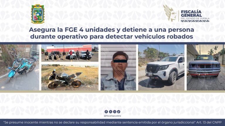 Asegura la FGE 4 unidades y detiene a una persona durante operativo para detectar vehículos robados
