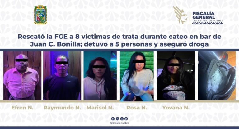 Rescató la FGE a 8 víctimas de trata durante cateo en bar de Juan C. Bonilla