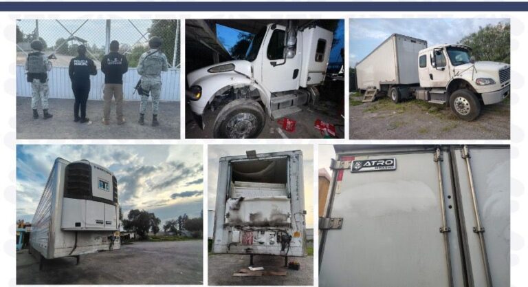 Recupera la FGE durante cateo en Quecholac dos tractocamiones y tres cajas secas con reporte de robo