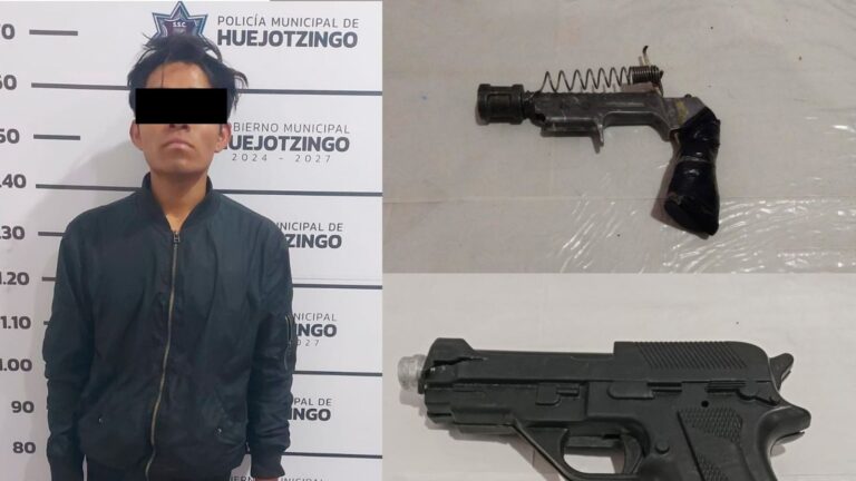Policías municipales de Huejotzingo detienen a dos sujetos con armas hechizas 