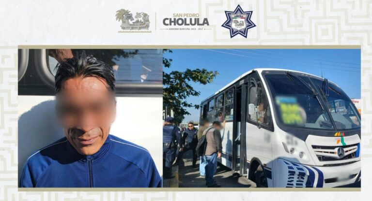 Acción coordinada permite el aseguramiento de un probable responsable relacionado con actos ilícitos en transporte público en San Pedro Cholula