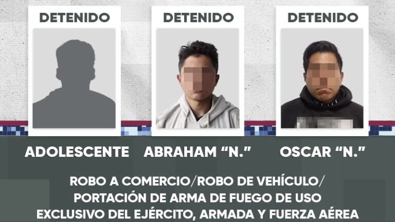 Detienen a tres personas por los delitos de robo a comercio y robo de vehículo con violencia