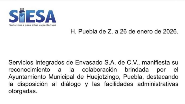 ¡Final Feliz! SIESA reconoce disposición del Gobierno de Huejotzingo, encabezado por Roberto Solís, para resolver su situación legal