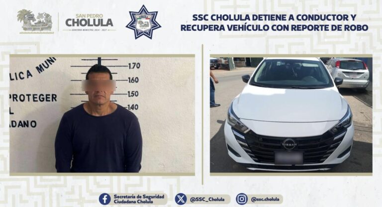 SSC Cholula detiene a conductor y recupera vehículo con reporte de robo