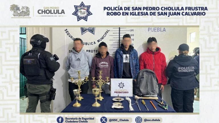 Policía de San Pedro Cholula frustra robo en iglesia de San Juan Calvario