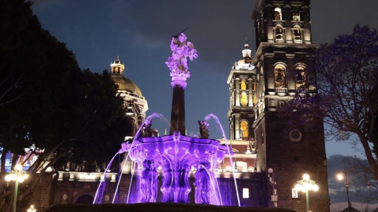Impulsa Pepe Chedraui Mujeres que Brillan con iluminación violeta de las fuentes de la ciudad por el Día de la Mujer