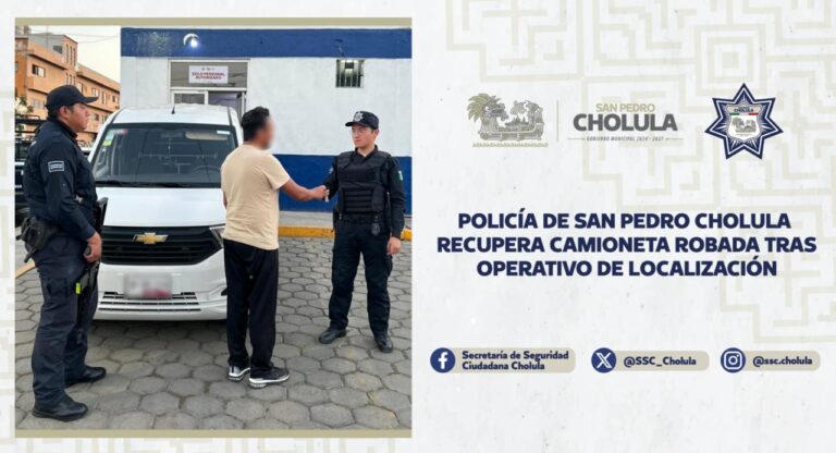 Policía de San Pedro Cholula recupera camioneta robada tras operativo de localización