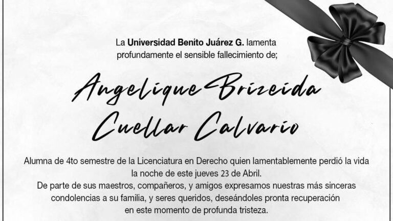 Condena Universidad Benito Juárez asesinato de Angelique Brizeida